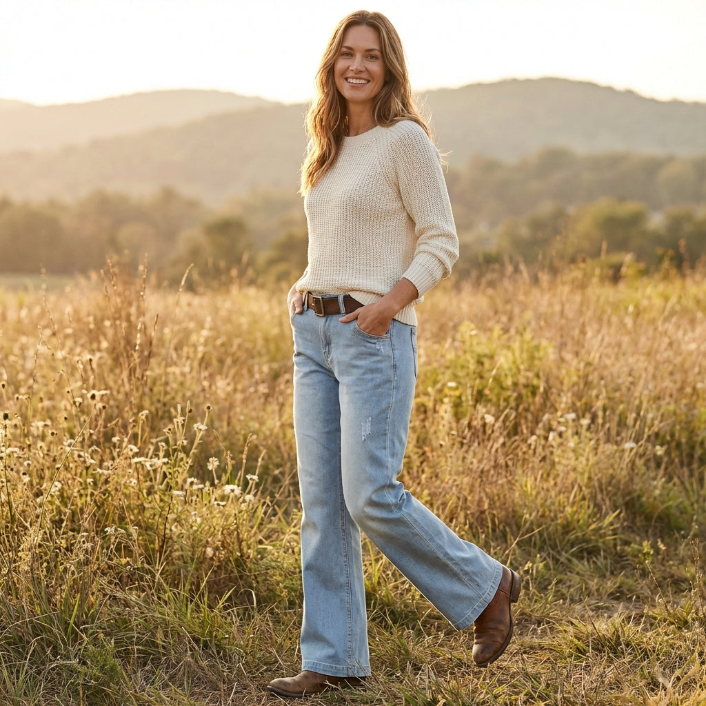 Valeria | Jeans Donna Con Gamba Larga E Vita Bassa | Retrò