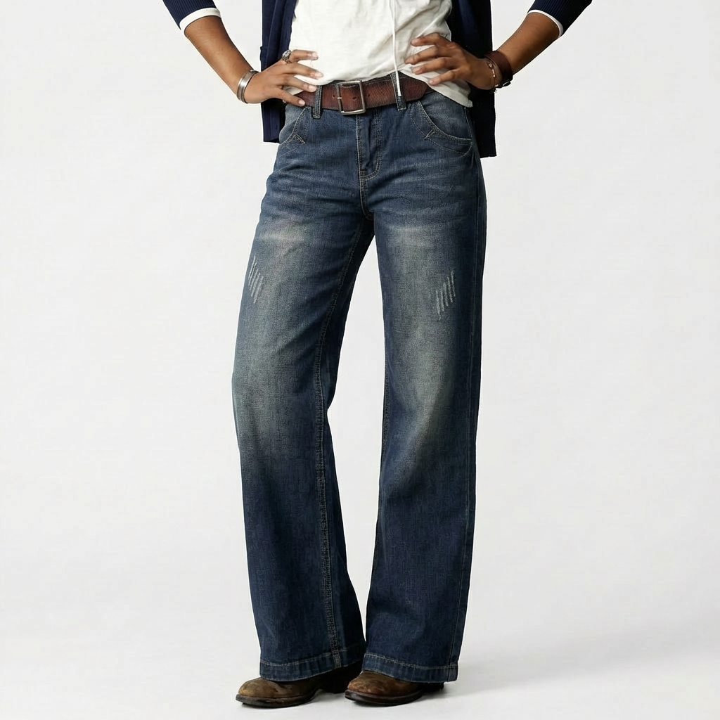 Valeria | Jeans Donna Con Gamba Larga E Vita Bassa | Retrò