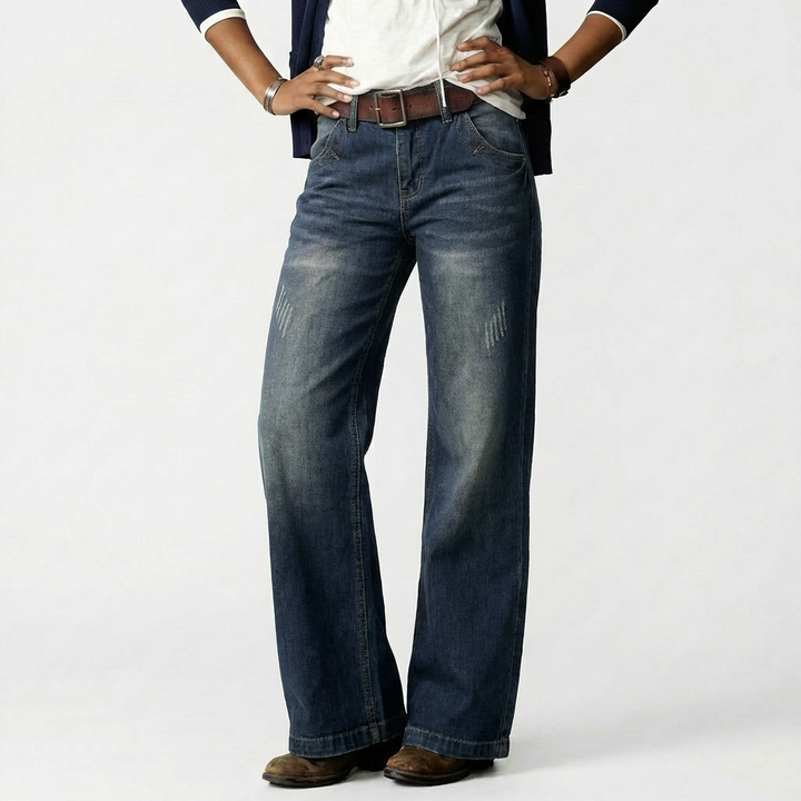Valeria | Jeans Donna Con Gamba Larga E Vita Bassa | Retrò