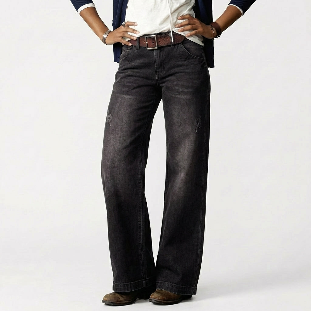 Valeria | Jeans Donna Con Gamba Larga E Vita Bassa | Retrò