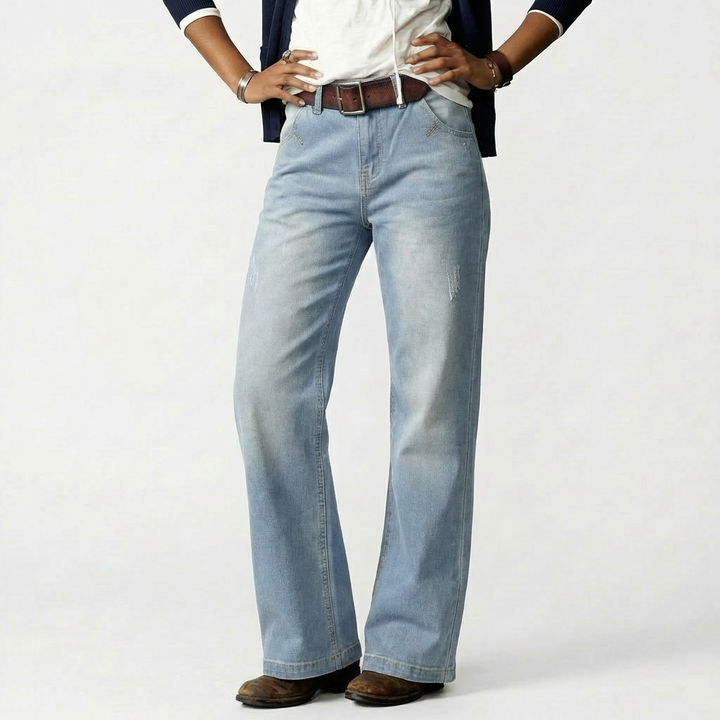 Valeria | Jeans Donna Con Gamba Larga E Vita Bassa | Retrò