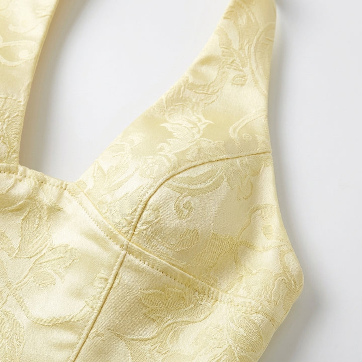 Valeria | Abito Lungo Halter Jacquard Floreale Elegante Donna