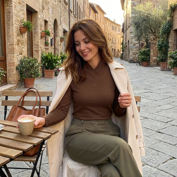 Vera | Top Cuello Alto Cruzado Manga Larga Mujer