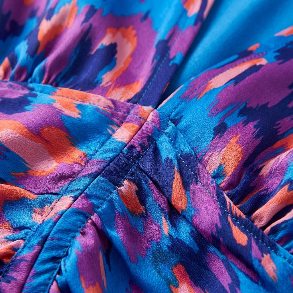 Violeta | Vestito Midi Stampato con Scollo a V e Maniche a Palloncino Donna