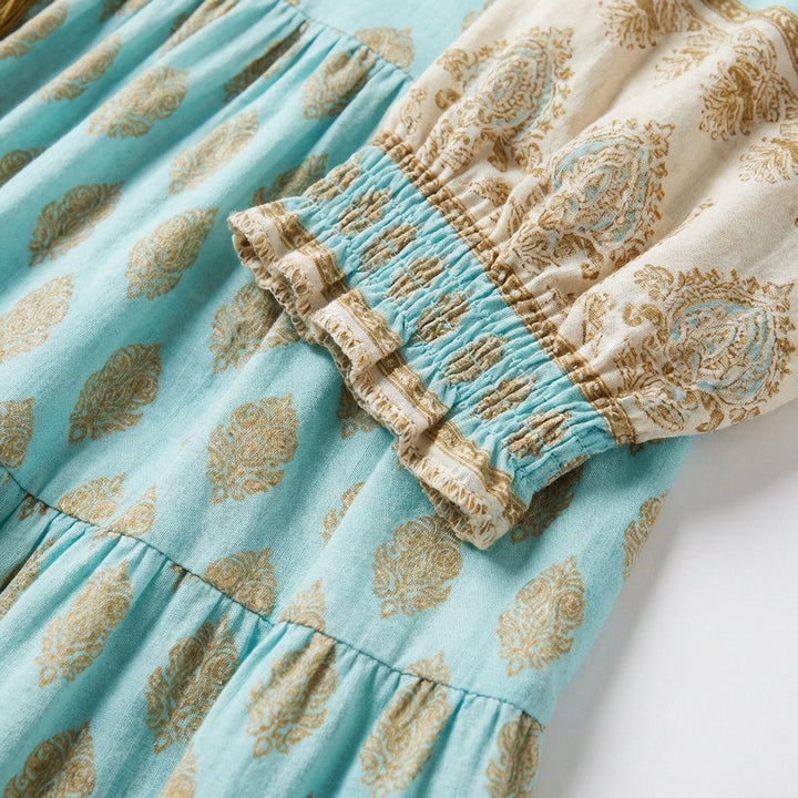 Zahara | Abito lungo stampato con nappine donna boho