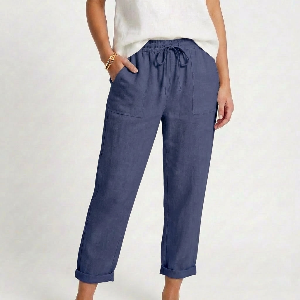 Sofia | Pantalón Mujer Con Cintura Con Cordón Y Bajo Doblado | Casual